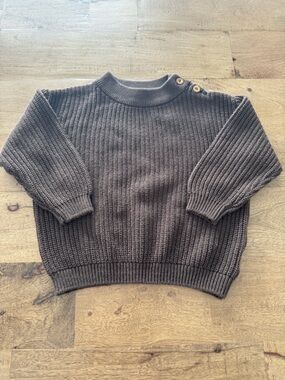 H&M Crewneck Button-Shoulder ribbed cotton Sweater in Brown size 12-18 months